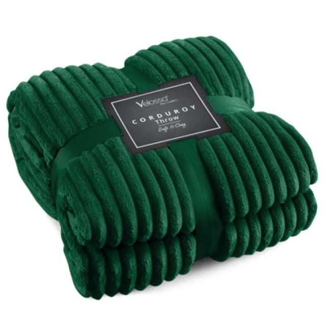 Velosso Thermal Soft Ribbed Cord Throw Blanket For Sofa, Bed, Armchair, Couch - 127Cm X 152Cm, Emerald
