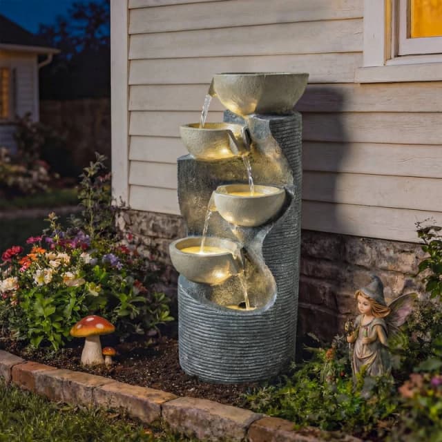 OUTSUNNY 5 Tier Garden Water Feature, Outdoor Water Fountain with LED Lights Multicolor Unisex
