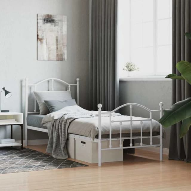 Vidaxl Metal Bed Frame Without Mattress With Footboard White 90X190 Cm Single, White 353498