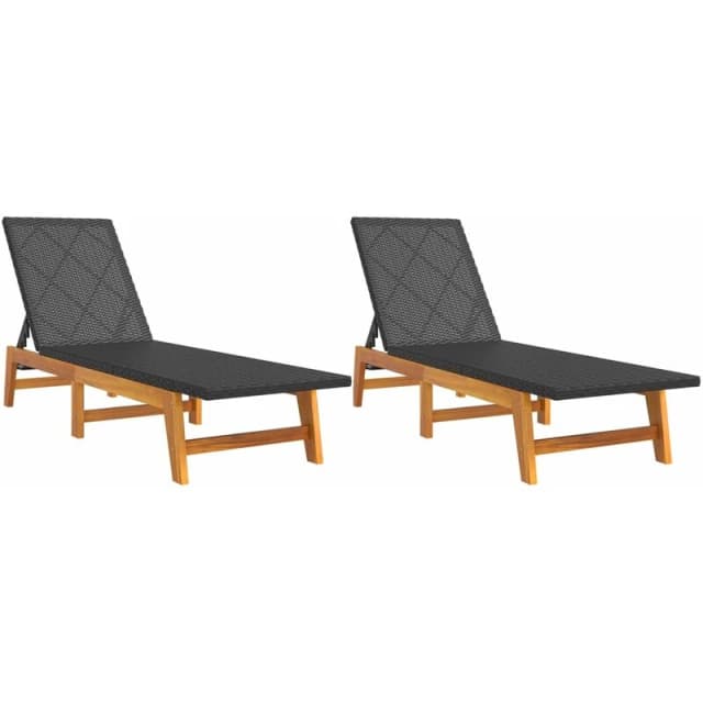 VIDAXL Sun Loungers 2 pcs Black and Brown Poly Rattan&Solid Wood Acacia Vidaxl 8720845717797