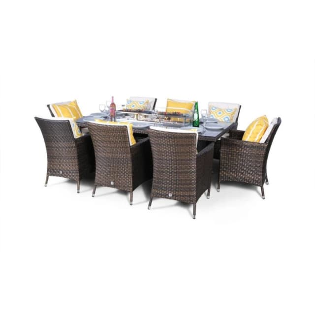 Thats Furniture Savannah Fire Pit 8 Seater Rectangle Rattan Dining Set in Brown Brown Unisex