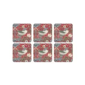 Morris&co - Strawberry Thief Red Coasters Set of 6