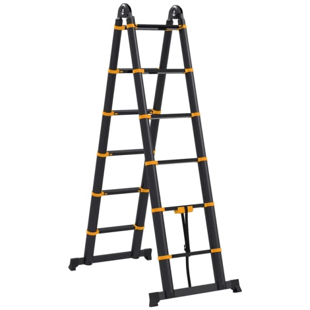 HOMCOM 3.8M Duo Aluminium Ladder Tool Holder Herringbone Deployed - Homcom 5056725552404
