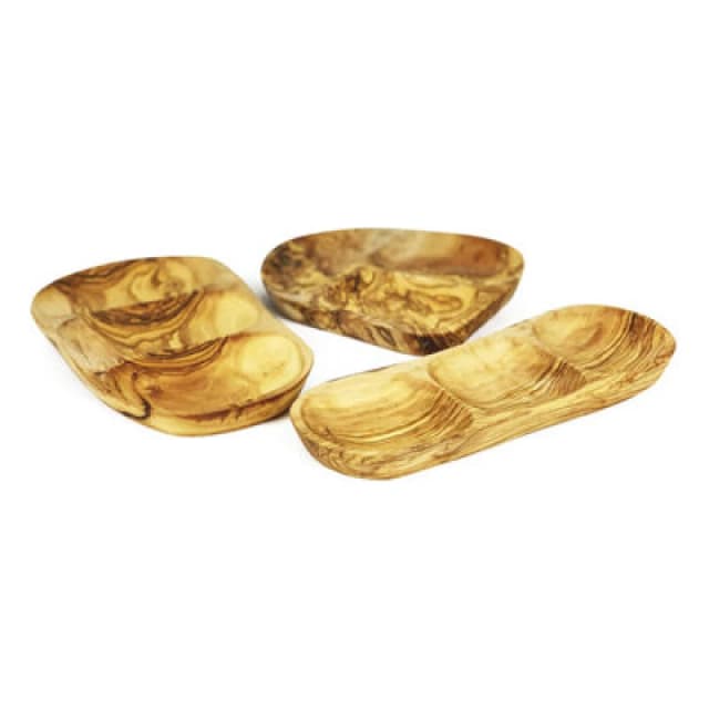 Verano Spanish Ceramics Olive Wood Natural Grained Rustic Kitchen Dining 3 Section Snack Dish 27cm x 20cm Natural unisex