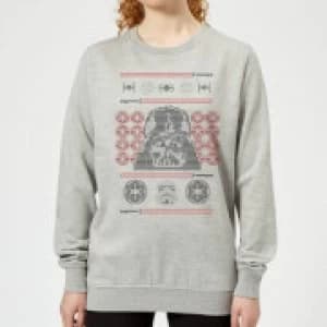Star Wars Darth Vader Face Knit Womens Christmas Sweatshirt - Grey - 3XL