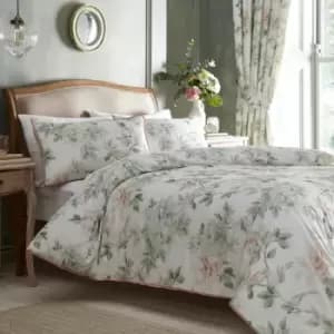 Campion Floral 100% Cotton 200 Thread Count Duvet Cover Set, Green/Coral, King - Appletree Heritage
