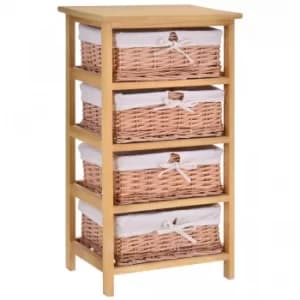 HOMCOM 4 Drawer Wicker Basket Storage Shelf Unit Wooden Frame Home Organisation Cabinet Bedroom Office Furniture Natural Finish 73x40cm