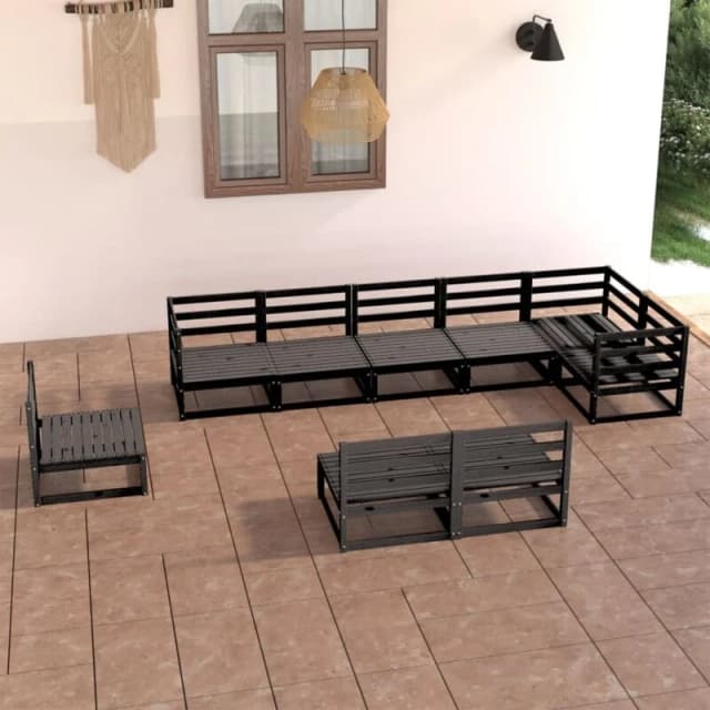 VIDAXL 9 Piece Garden Lounge Set Black Solid Pinewood Vidaxl 8720286467411