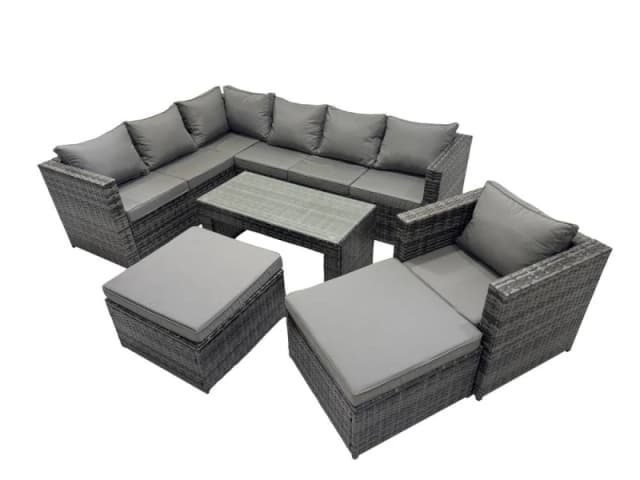 Fimous 6 Pieces Garden Furniture Corner Sofa Set & 2 Big Footstools in Dark Grey Dark Grey Unisex