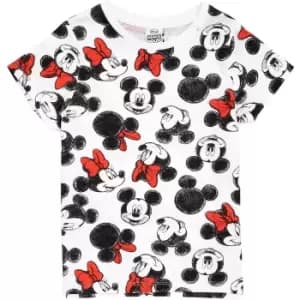 Disney Girls Mickey & Minnie Mouse All-Over Print T-Shirt (11-12 Years) (White/Black/Red)