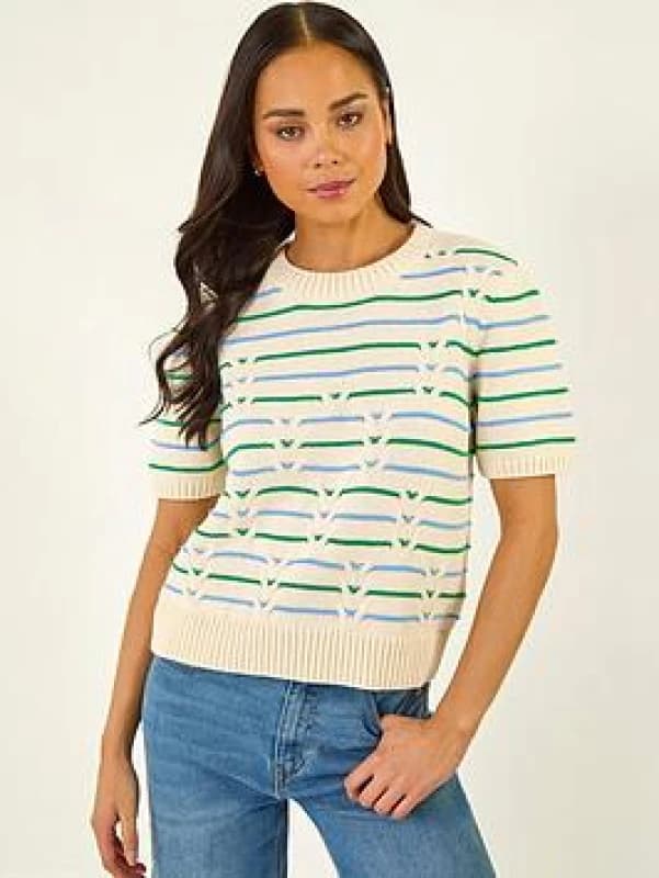 Roman Womens Petite Cable Knit Stripe Jumper in Ivory Size: 10 Ivory Female 10