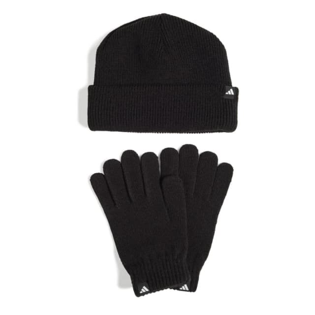 adidas Adults Beanie Hat and Glove Set Black/White unisex OSFM
