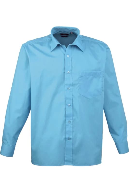 Premier Premier Men Poplin Long-Sleeved Formal Shirt in Turquoise Turquoise One Size Male 5055805353771