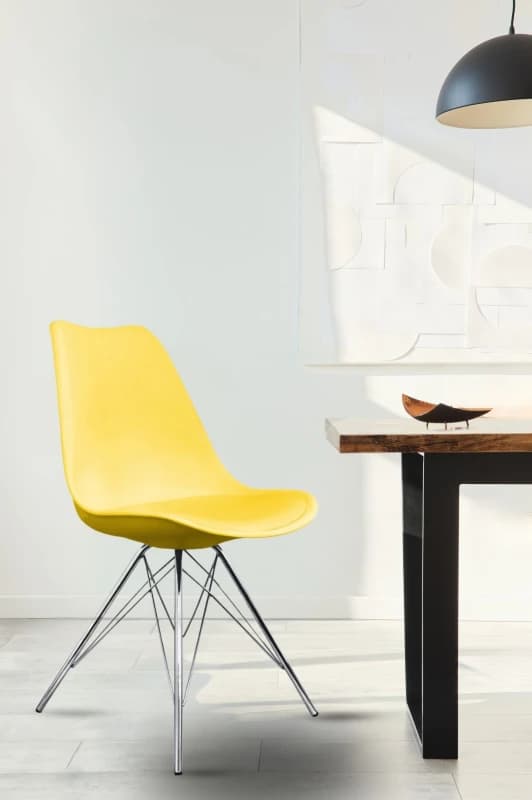 Fusion Living Soho Plastic Dining Chair with Chrome Metal Legs Yellow