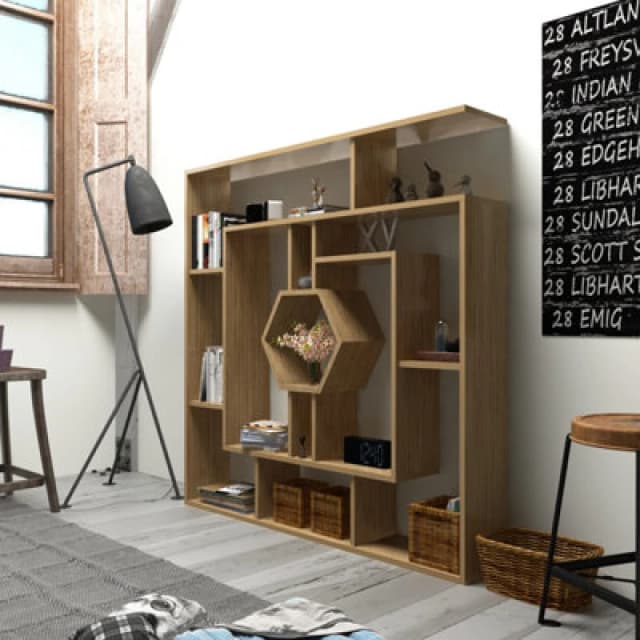 Decorotika Labrina Geometric Design Bookcase Light Oak