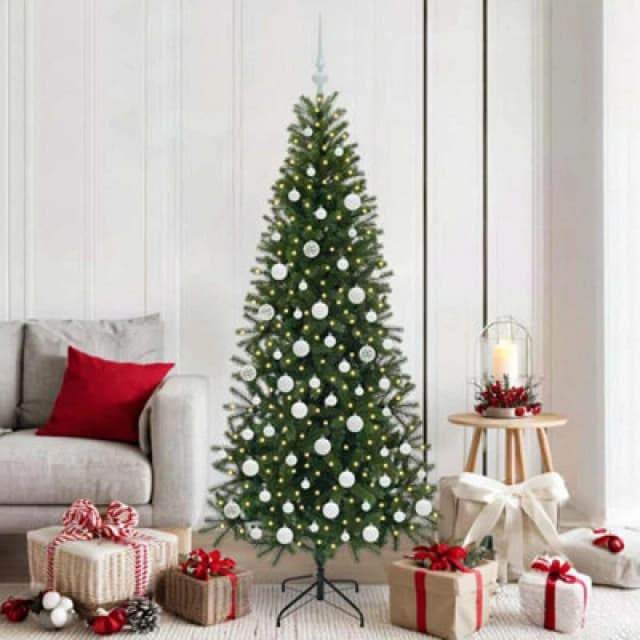 vidaXL Artificial Christmas Tree with 300 LEDs, White Balls Green 180 x 90cm PE and PVC, Green 3397357