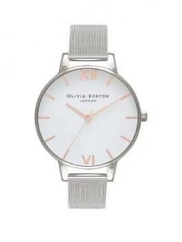 Olivia Burton White with Rose Gold and Silver Detail Big Dial Stainless Steel Mesh Strap Ladies Watch, One Colour, Women