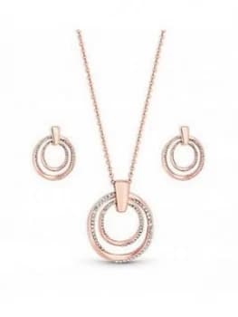 Mood Rose Gold Plated Polished And Crystal Twist Open Necklace And Earring Set