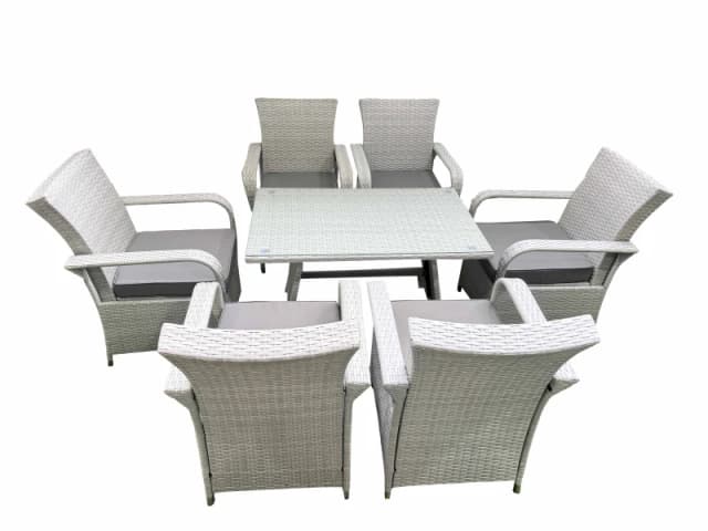 Fimous Outdoor Rattan Garden Furniture Set Patio 6 Chairs Plus Rectangular Dining Table Sets Light Grey Mixed Light Grey Unisex
