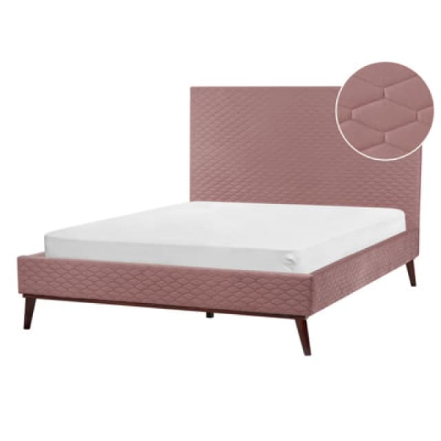 Beliani Bed Velvet Bayonne 140 X 200 Cm (Eu Double) Pink