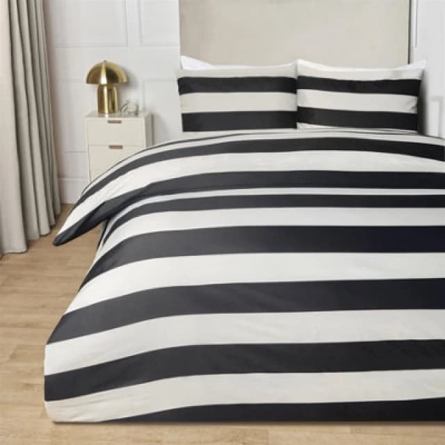 OHS OHS Monochrome Stripe Duvet Cover with Pillowcase Bedding Set in Off White Size: Single Off White Single Unisex 5027434221042