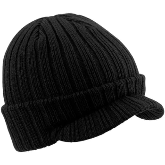 Beechfield Beechfield Plain Peaked Winter Beanie Hat in Black One Size Unisex 5055747772098