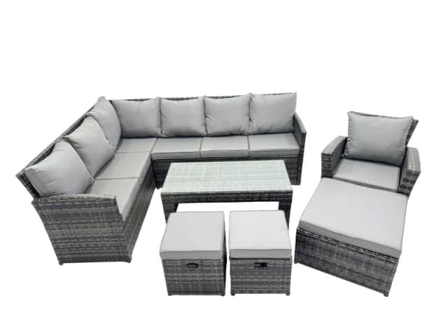Fimous 10 Seat Outdoor Oblong Coffee Table Corner Sofa Set with Stool Chair in Dark Grey Dark Grey Unisex