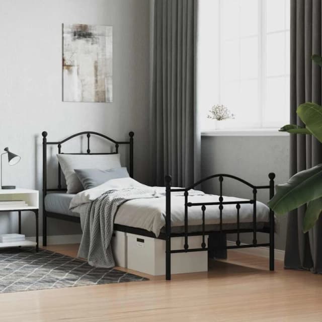 Vidaxl Metal Bed Frame Without Mattress With Footboard Black 90X190 Cm Single, Black 353449