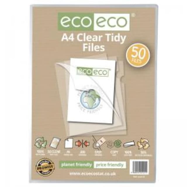 Eco-Eco 50% Recycled Clear Tidy Files A4 Clear (50 Pack) eco121-S