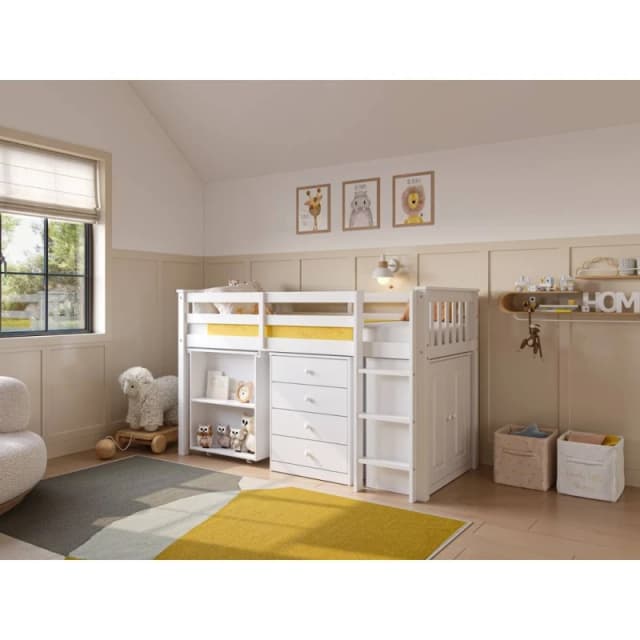 Flair Soban Shorty Midsleeper Cabin Bed with Desk White Size: Junior White Unisex Junior