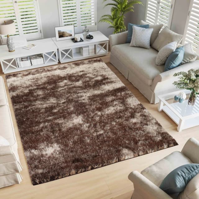 Modern Soft Two Tone Shimmer Shaggy Area Rugs Bronze 120X170 Cm