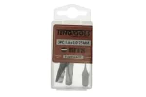 Teng Tools FL2516A03 3pk 8.0mm Flat Bit - 25mm Long for Slotted Heads 1/4" Hex