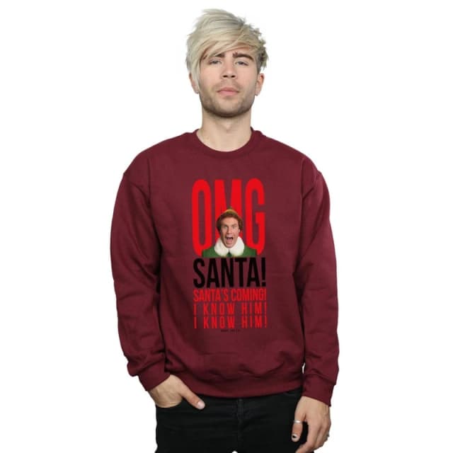 Elf Elf Men OMG Santa I Know Him Sweatshirt in Burgundy Size: Small Burgundy S Male 5057981618491