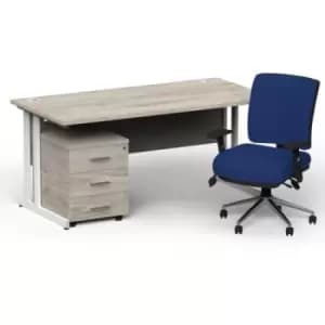 Impulse 1800 x 800 White Cant Office Desk Grey Oak + 3 Dr Mobile Ped & Chiro Med Back Blue W/Arms