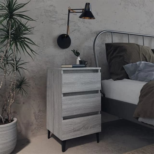 VIDAXL Bed Cabinet with Metal Legs Grey Sonoma 40x35x69cm Vidaxl 8720286854914
