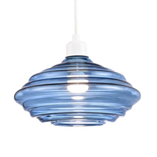 Happy Homewares Modern Ribbed Honeycomb Glass Pendant Light Shade In Midnight Blue 26Cm Diameter