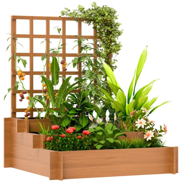 Outsunny 3 Tier Wooden Garden Planters with Trellis for Vine Climbing Plants TJ Hughes 5063603005983