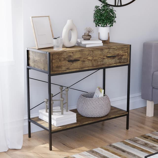 Lassic Vida Designs Brooklyn 2 Drawer Console Table Dark Wood unisex 2 Drawer