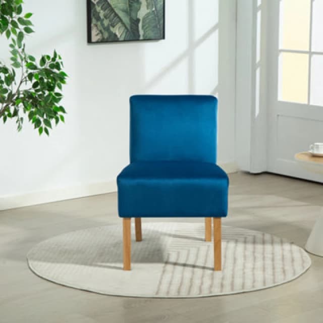 Corina Velvet Fabric Armless Accent Chair - Blue