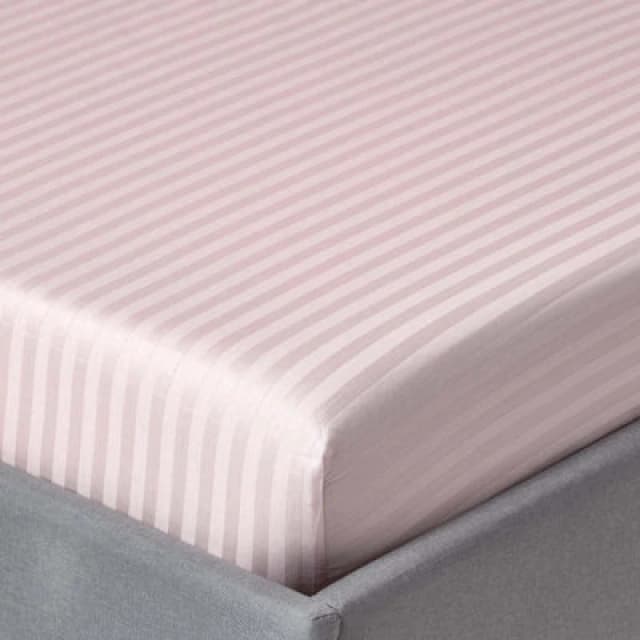 Homescapes Dusky Pink Violet Egyptian Cotton Satin Stripe Fitted Sheet 330 Tc, Double