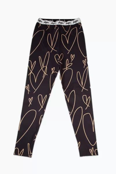 Beige Scribble Heart Leggings