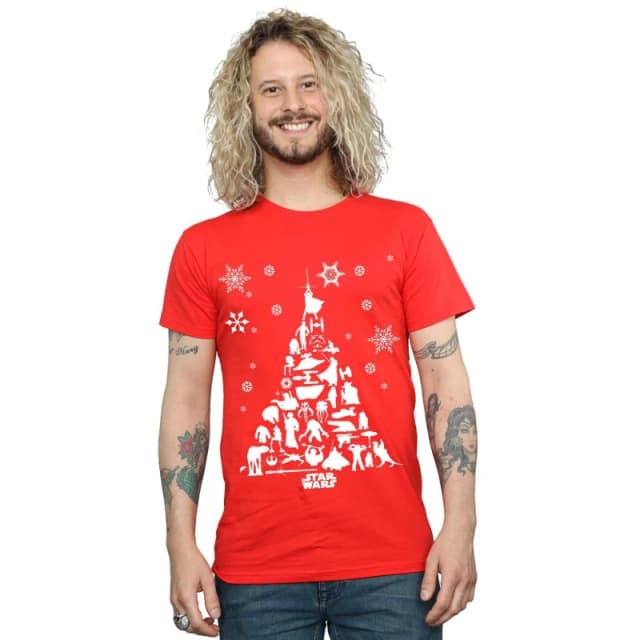 Star Wars Star Wars Men Christmas Tree T-Shirt in Red Size: Small Red S Male 5059400315660