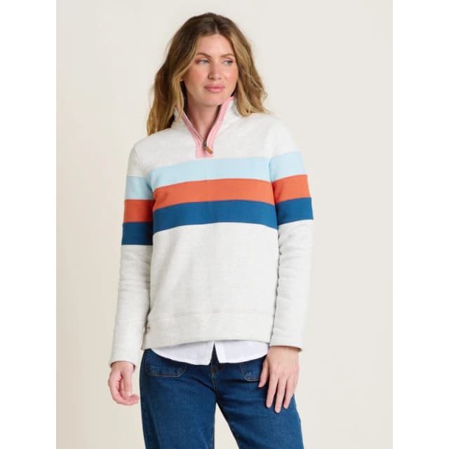 Brakeburn Chest Stripe Quarter Zip Sweatshirt Natural