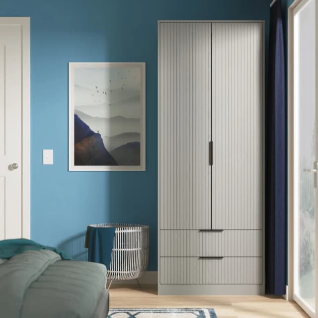 Fluted 2 Drawer Double Wardrobe in Dusk Grey - Ready Assembled - Lewis's Home TJ Hughes 5056812208542