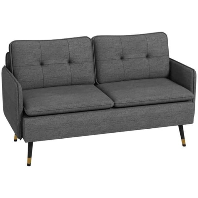 HOMCOM Two Seater Sofa with Steel Legs Button Tufted Backrest for Living Room Dark Grey