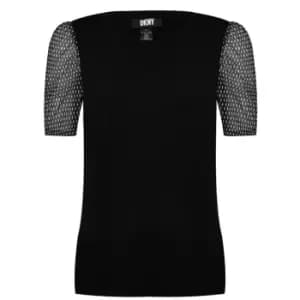 DKNY Mixed Media Short Sleeve Blouse Womens - Black