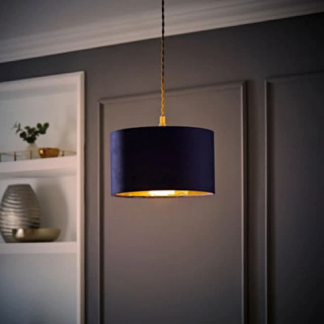 ValueLights ValueLights Reni Navy Velvet with Gold Inner Easy Fit Ceiling Lamp Shade and Bulb in Dark Navy Size: Small Dark Navy Small Unisex 505940