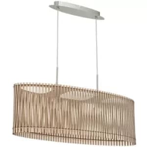 Eglo - Sendero - 2 Light Ceiling Pendant Bar Satin Nickel with Maple Wood Shade, E27