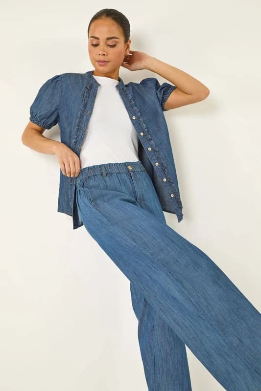 Roman Womens Petite Wide Leg Trouser in Indigo Size: 10 Indigo Female 10