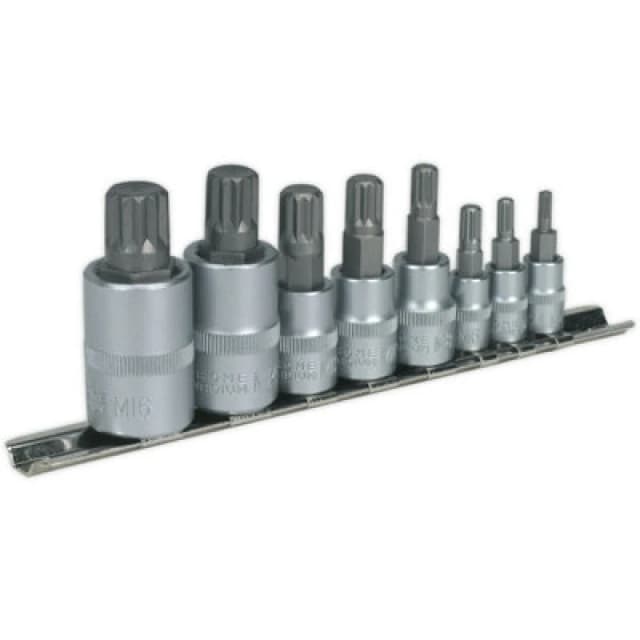 Loops 8pc Spline Socket Bit Set - 1/4" 3/8" 1/2" Square Drive - M4 to M16 - S2 Steel Metallics